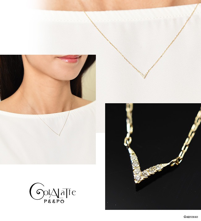 ダイヤモンド ネックレス V字 ゴールド 日本製 アクセサリー 小ぶり 宝石