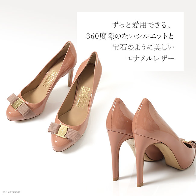 フェラガモ パンプス レディース ヴァラ リボン 9cm ハイヒール エナメル Salvatore Ferragamo 正規品