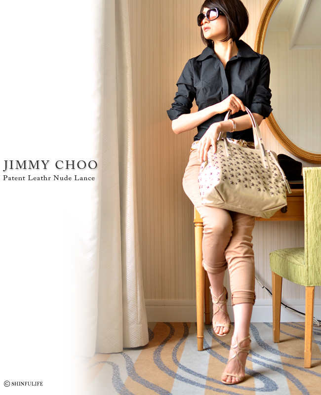 JIMMY CHOO オープントゥ パンプス ベージュ箱保存袋有り - ハイヒール