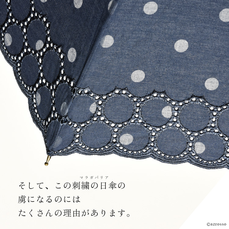 優美な日傘ブランドMalagavaria（マラガバリア）ドット柄の布製×レース刺繍が美しい日傘「オパールカットレース」