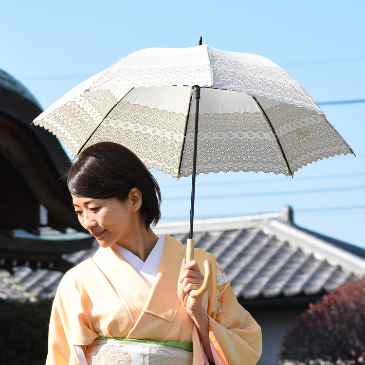 日本製 日傘 レース刺繍 布製 長傘 マラガバリア