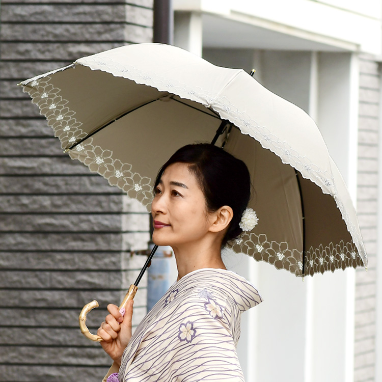 日本製 日傘 フラワー刺繍日傘 花柄 長傘 晴雨兼用 マラガバリア