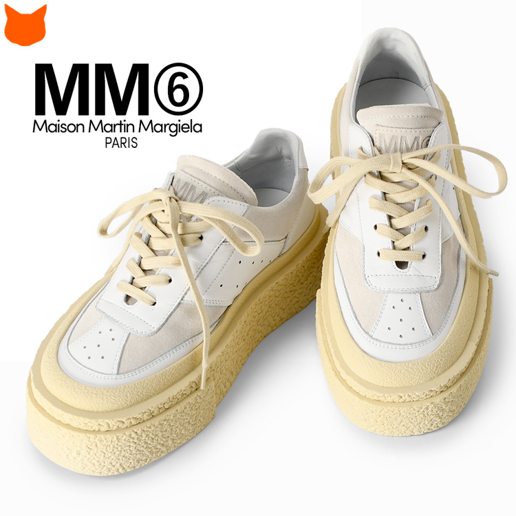 mm6 Maison Margiela スニーカー 厚底 白 本革 ローカット プラットフォーム