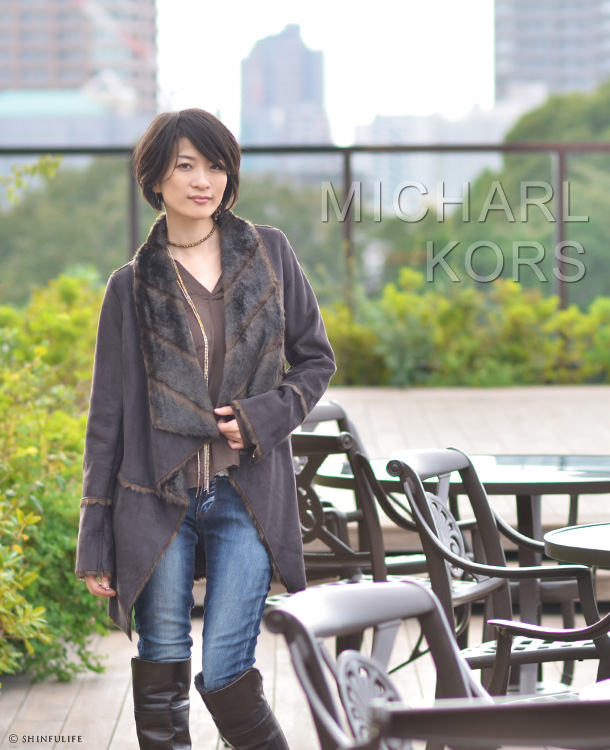 【MICHAEL michael kors】マイケルコース ドレープファーコート モデル写真