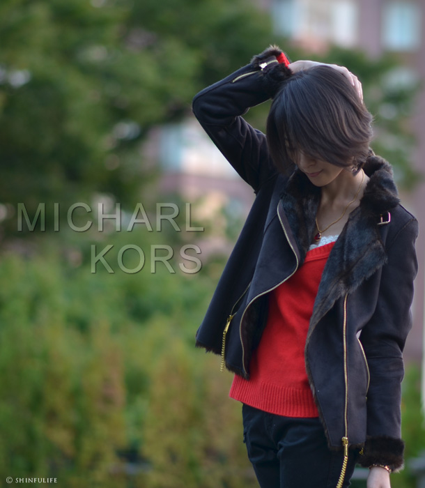 【MICHAEL michael kors】マイケルコース ライダースファージャケット/レディース モデル写真