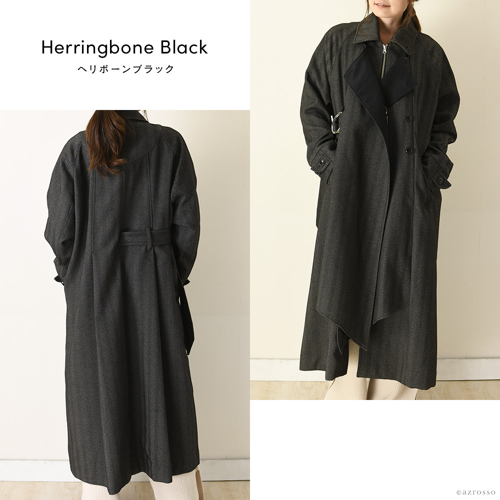 SMOOTH HERRINGBONE MAXI OVER COAT チャコール - アウター