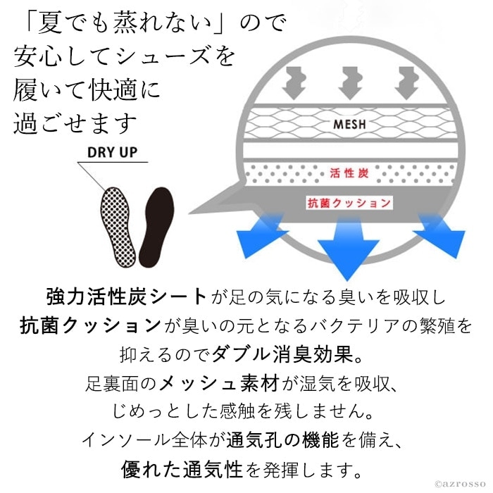 靴のムレ・消臭 メッシュインソール クラブ・ビンテージ ドライアップ抗菌 通気孔 ソフトクッションで足の疲労緩和 夏 中敷き 靴 インソール 活性炭  ブラック 革靴 スニーカー