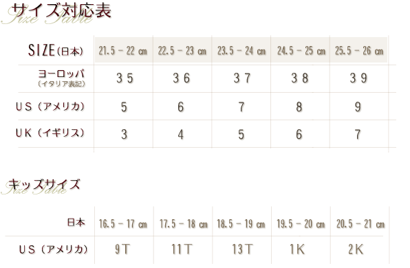 サイズ対応表