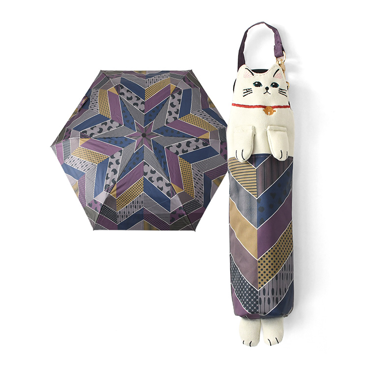 傘袋がステテコを履いたネコになる晴雨兼用折りたたみ傘ネコテコアンブレラ