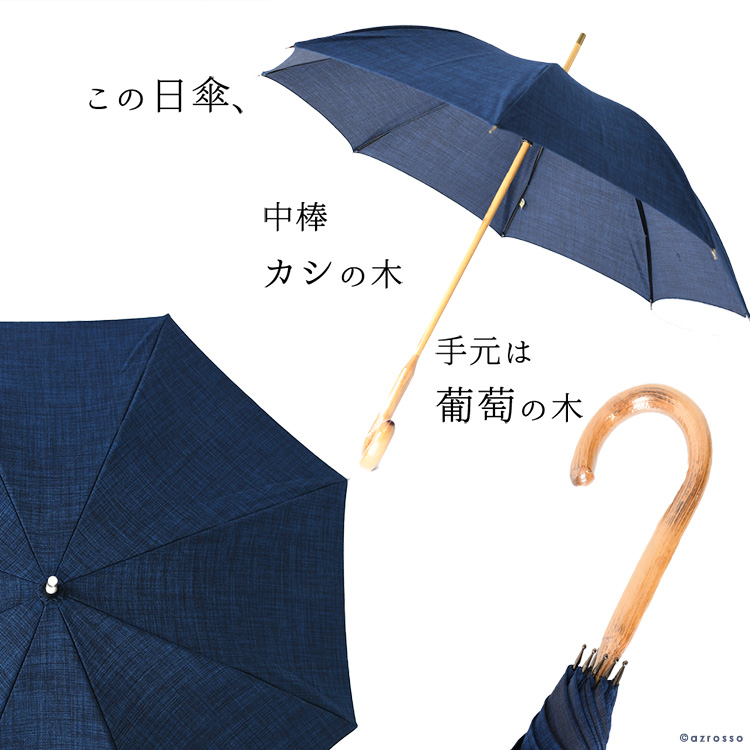 日傘 長傘 ワカオ 日本製 WAKAO 晴雨兼用 47cm 8本骨 ウッドハンドル 葡萄 撥水 おしゃれ ネイビー 紺 ブルー 青 ベージュ