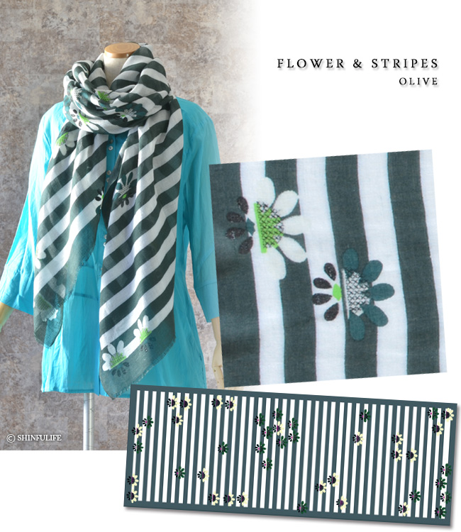 商品詳細：Flower & STRIPES/Olive gray