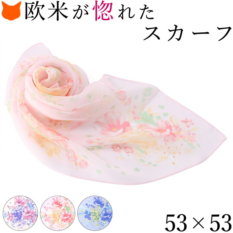 ガレット 横浜スカーフ シルクシフォンミニ 花柄 日本製 シルクスカーフ プチ ミニサイズ