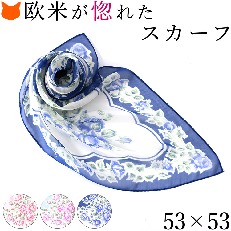 ローズアーチ 横浜スカーフ シルクシフォンミニ 花柄 日本製 シルクスカーフ プチ ミニサイズ