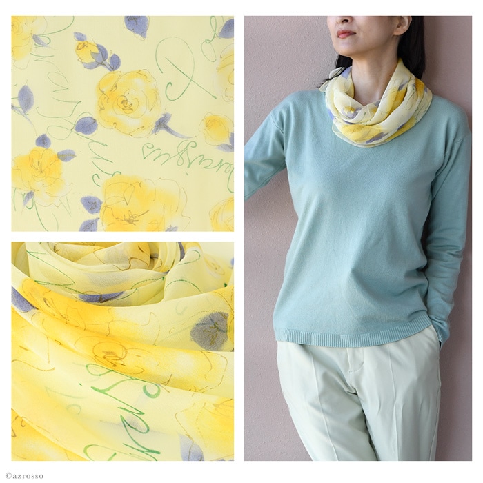 ローザ シルクストール シフォン 日本製 横浜スカーフ 90ｘ90 春夏ストール 冷房よけ、紫外線よけにも