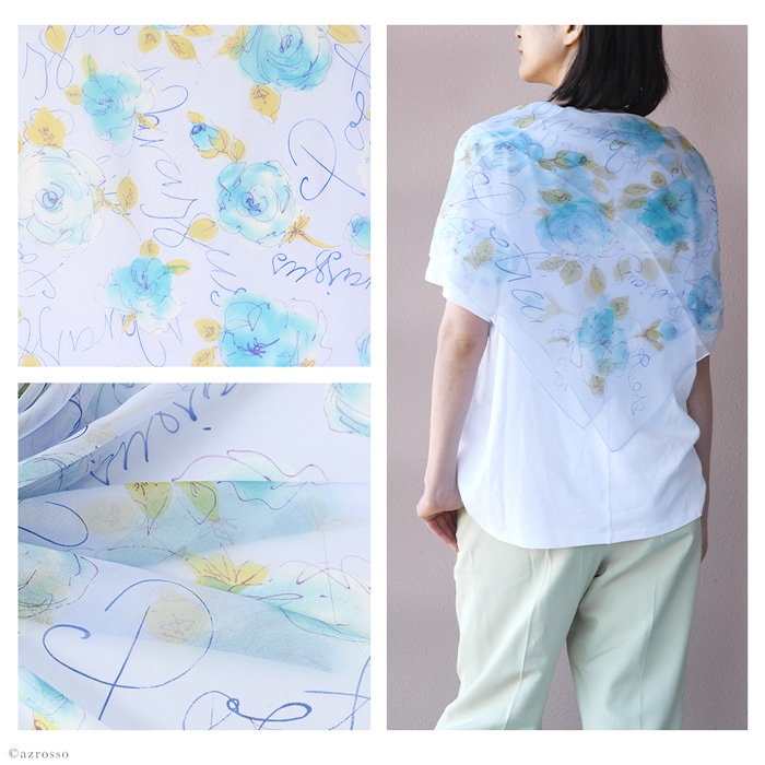 ローザ シルクストール シフォン 日本製 横浜スカーフ 90ｘ90 春夏ストール 冷房よけ、紫外線よけにも