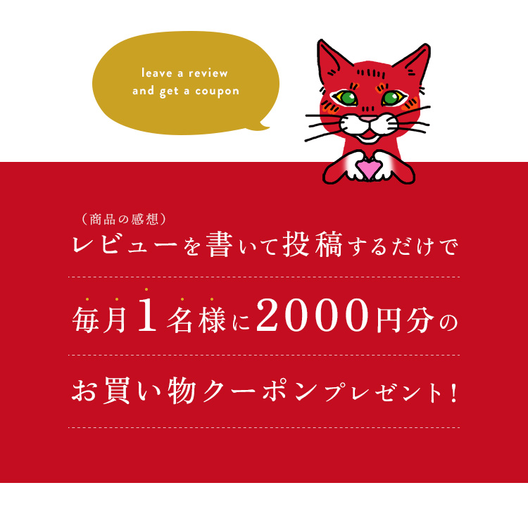 レビュー（商品の感想）を書いて投稿するだけで毎月1名様に2000円分のお買い物クーポンプレゼント！