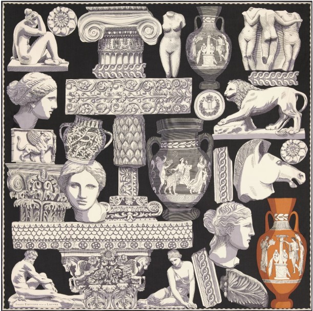 フランスブランド INOUI EDITIONS(イヌイエディションズ)とルーブル美術館の特別なコラボレーションストール。古代ギリシャやローマの彫刻モチーフの美しいシルクモダールストール。130cm正方形大判サイズ。大判 ストール シルク混 ルーブル美術館コラボ 高級 スカーフ おしゃれ レディース 正方形 130×130 INOUI EDITIONS イヌイエディションズ ブランド