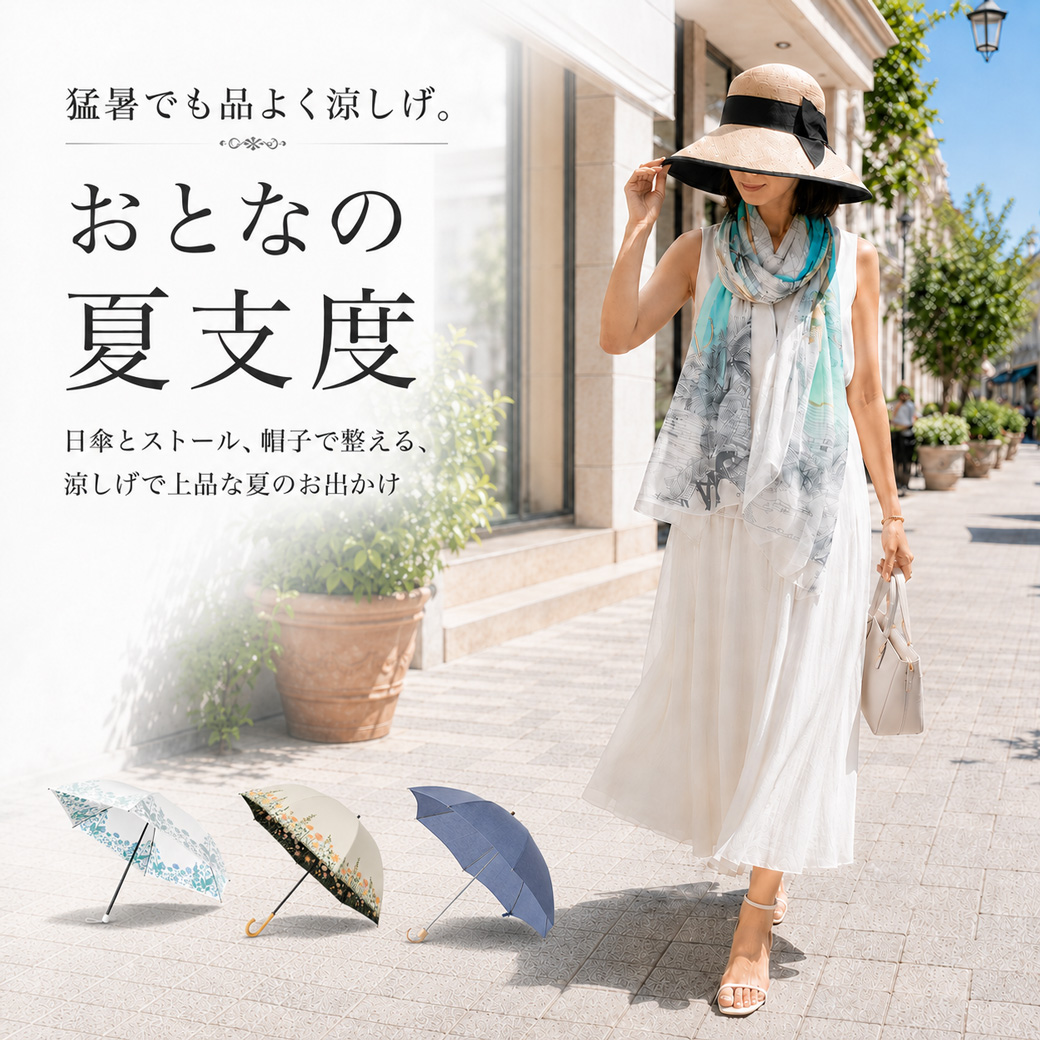 日傘・ストール・帽子で整える夏支度イメージ