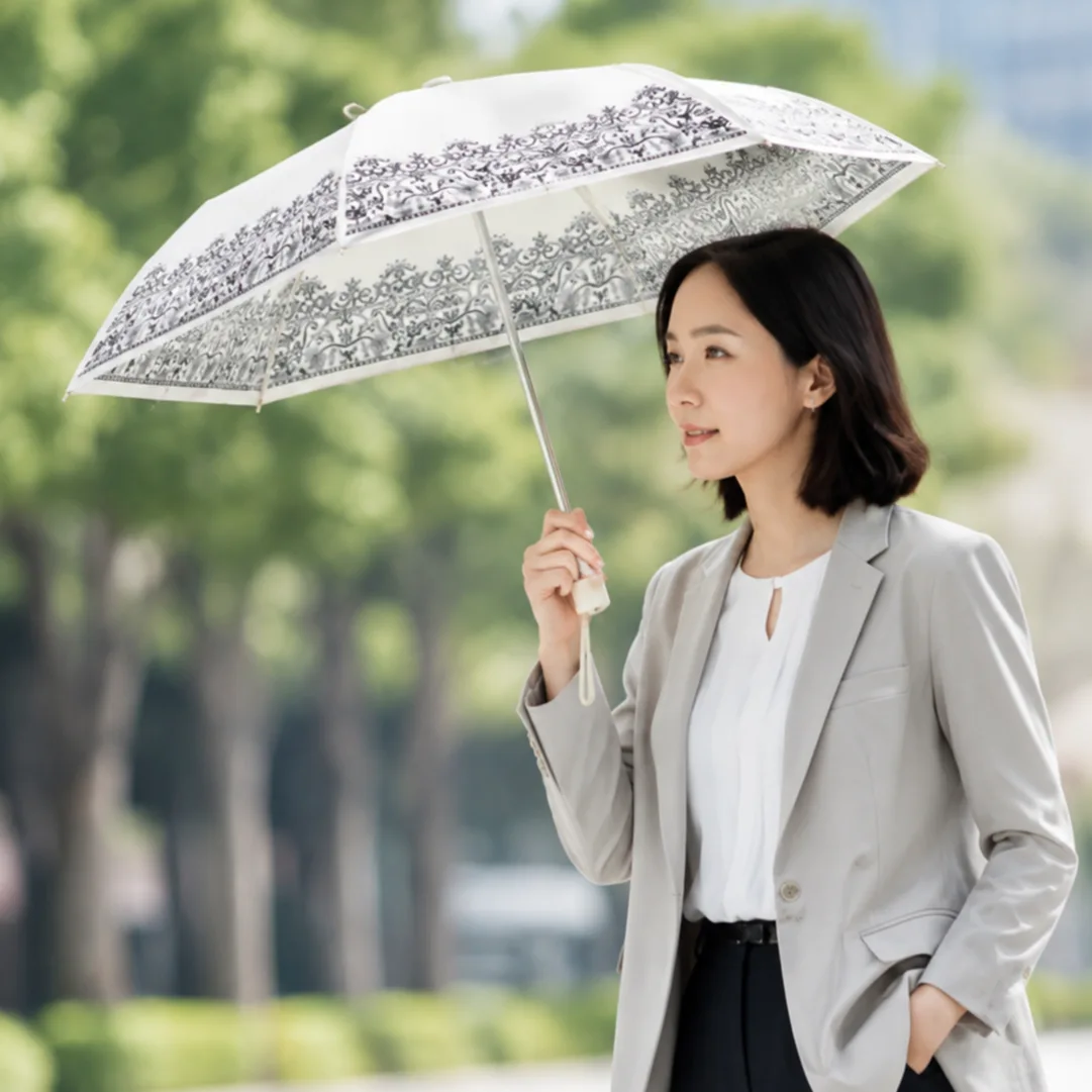 スーツやオフィスで使いやすいプレミアムホワイト日傘