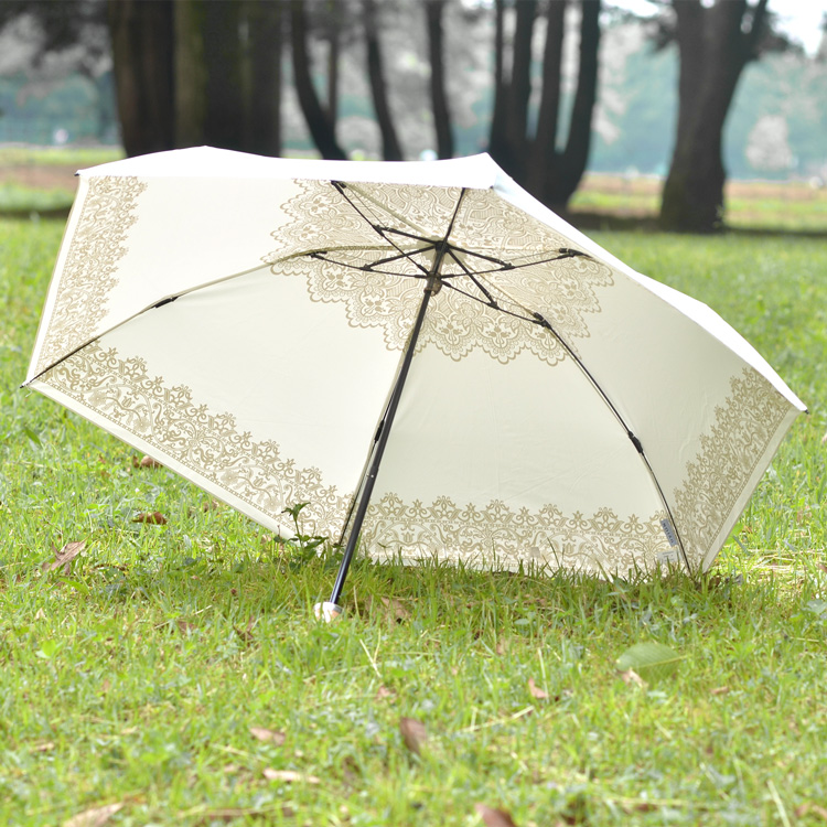 レース柄 大判サイズ UVION プレミアムホワイト 折りたたみ日傘 日本製 軽量 白でもUVカット99％ 驚きの殺菌力と抗菌力をもつ日傘