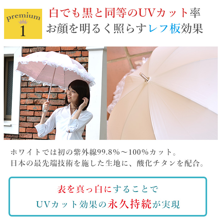 日傘 2重張りフリルレース 長傘 ユビオン プレミアムホワイト